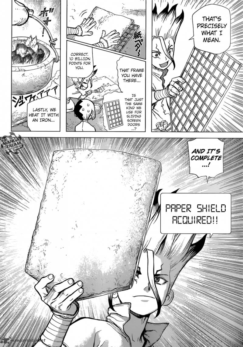 Dr. Stone Manga Chapter 70 page 6 - Paper Shield scene