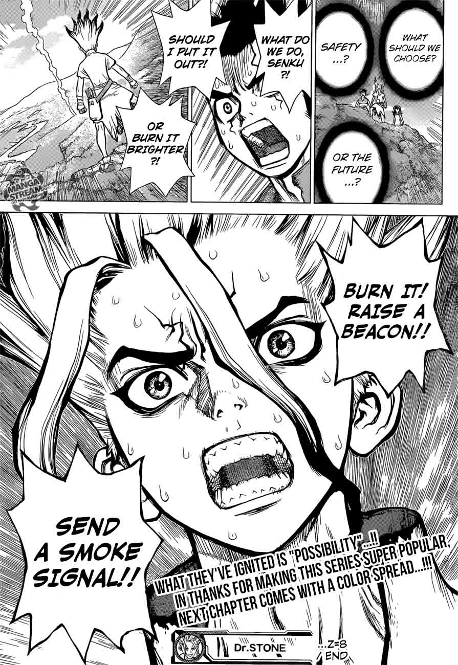 Dr. Stone Manga Chapter 8 page 17 - Raise the Smoke Signal scene