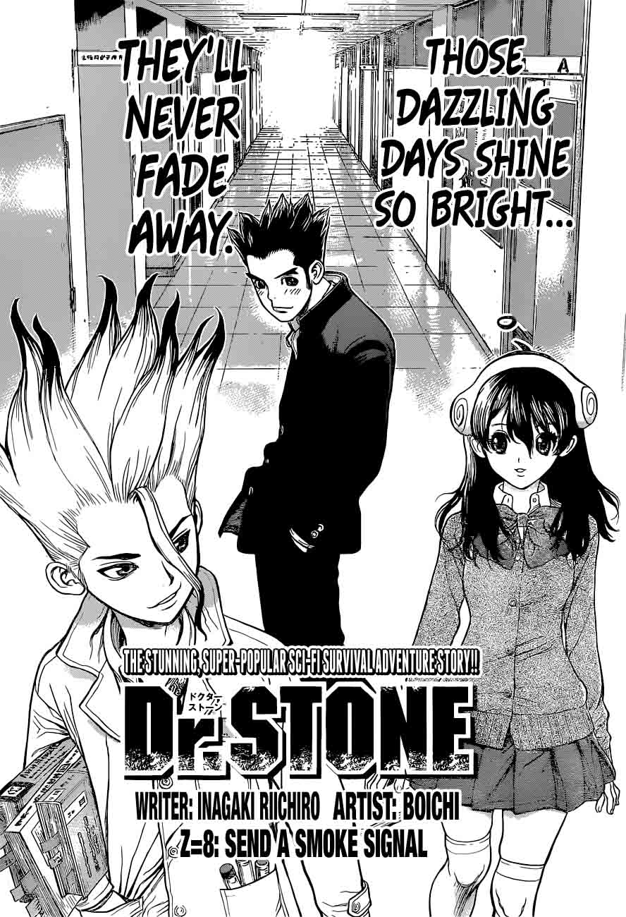 Dr. Stone Manga Chapter 8 page 4 - Raise the Smoke Signal scene