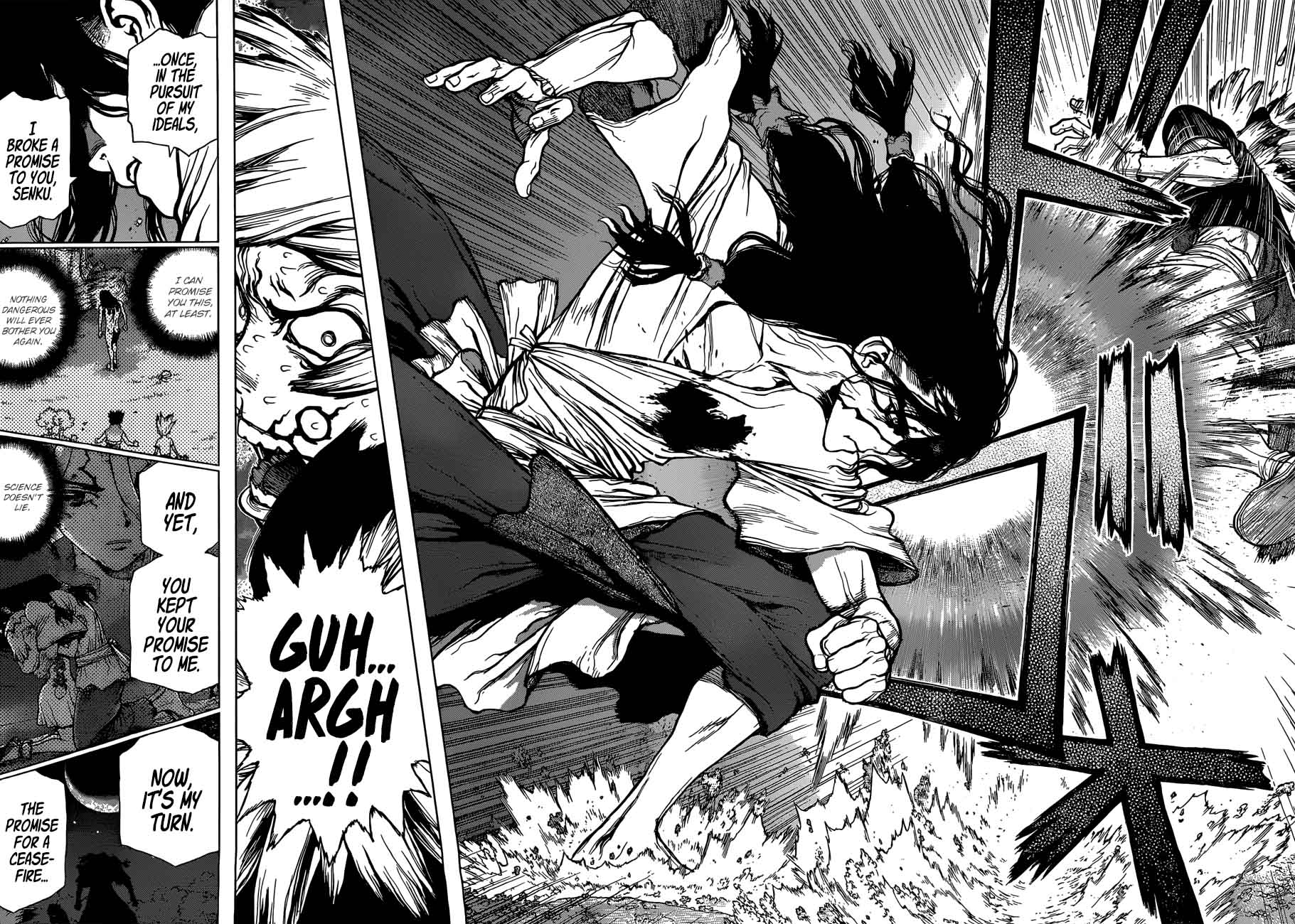 Dr. Stone Manga Chapter 80 page 16 - Humanity's Strongest Tag Team scene