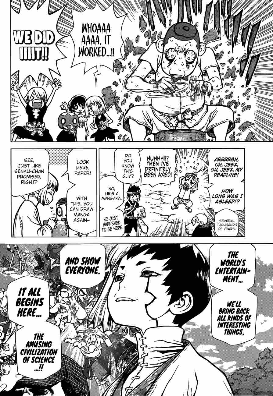 Dr. Stone Manga Chapter 82 page 9 - Epilogue of Stone Wars (End of Part 2) scene