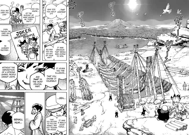 Dr. Stone Manga Chapter 84 page 16 - People = Power scene